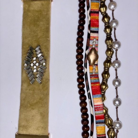 Magnetic Statement Bracelets - Olive Velvet & Crystal + Boho Chic Multi-Strand - Picture 3 of 11